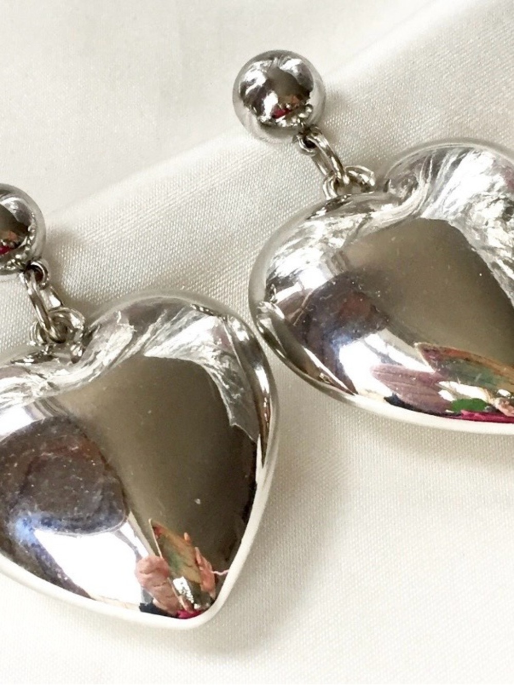Large Vintage Silver Tone Heart Drop Earrings - Women's Jewelry